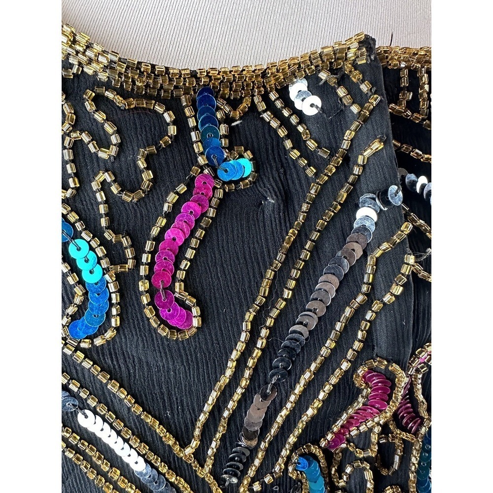 Vintage Papell Boutique Silk Sequin Beaded Embellished Top Black Plus Size 2X - Picture 9 of 12